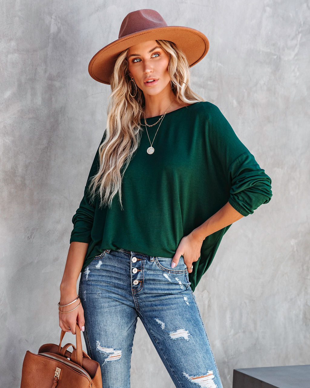 Jenna Boat Neck Long Sleeve Top - Hunter Green - Se7enfashion