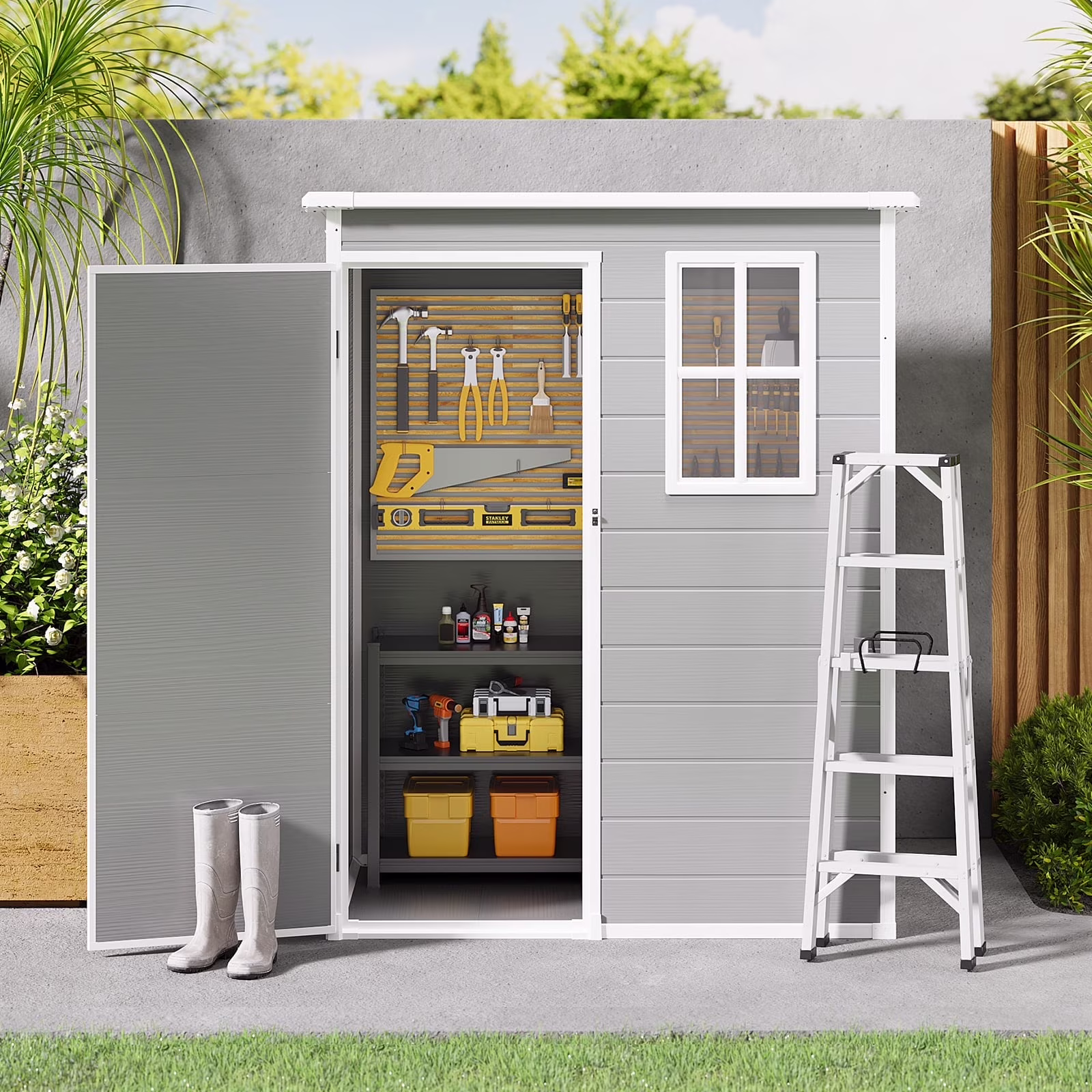 5x3ft-16.6 sq. ft.- Outdoor Storage Shed, Asofer Resin Storage Shed, Plastic Garden Shed for Garden, Gray