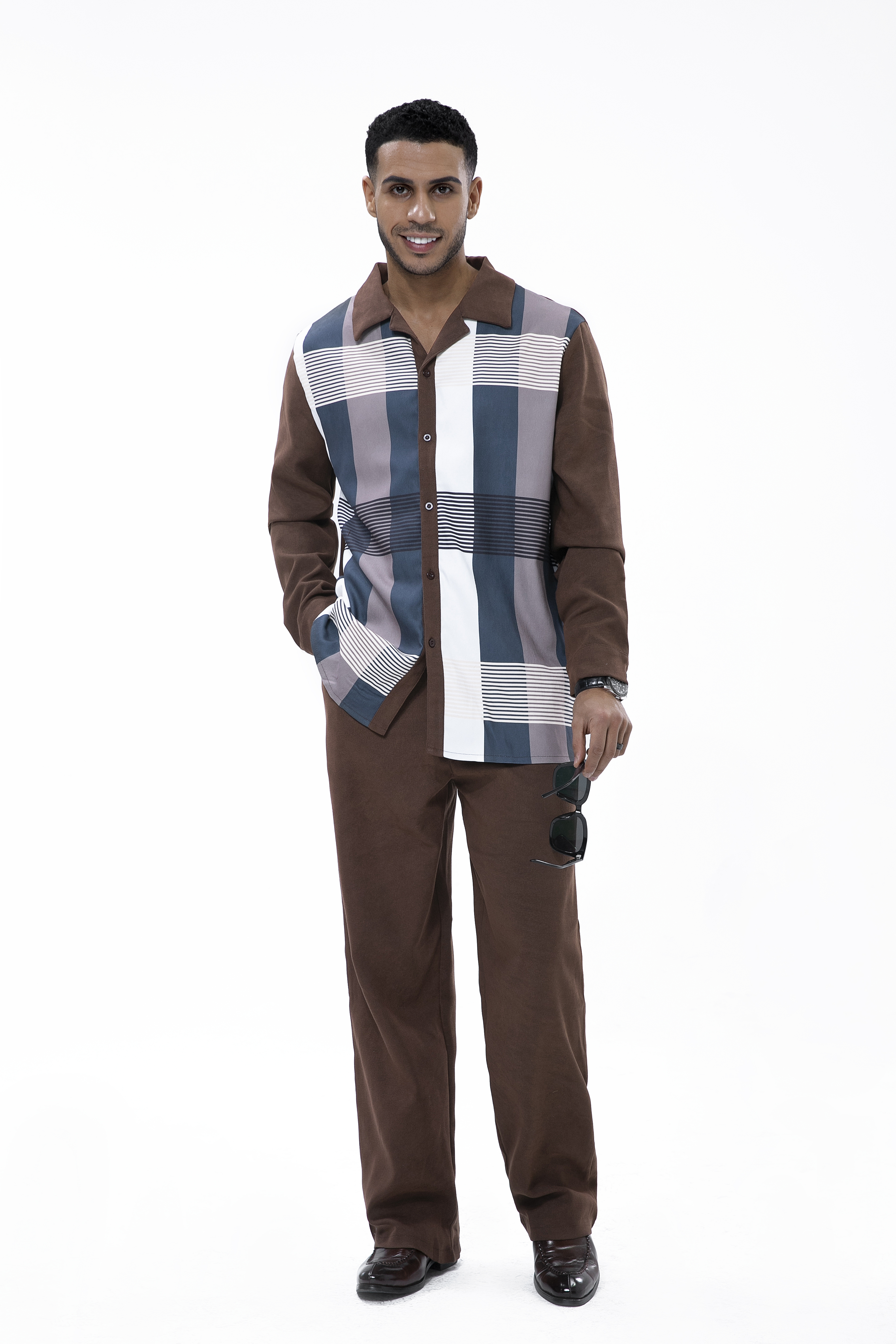 Suitmens Men's Brown Suede Long Sleeve Walking Suit 027