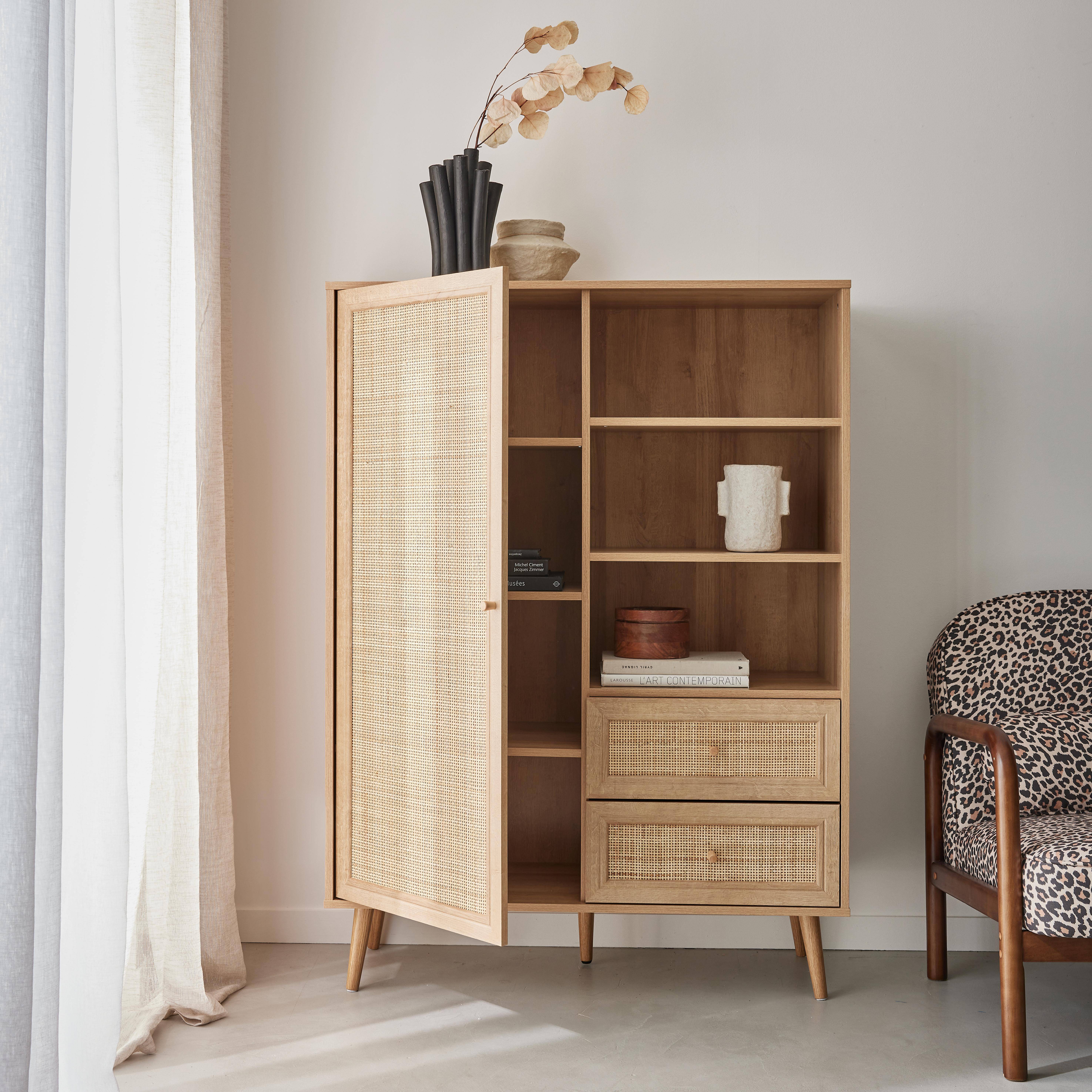 Boheme - Aparador con efecto de caña y madera de 2 cajones, 101cm