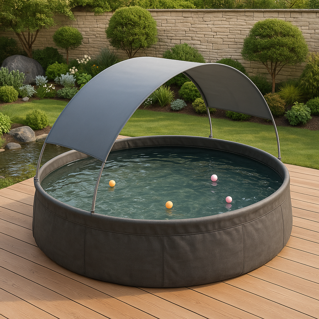 Piscina tubular redonda Redonda Sí Piscina Tubular PVC, Acero Jardín 457x107 cm Gris oscuro/Gris claro