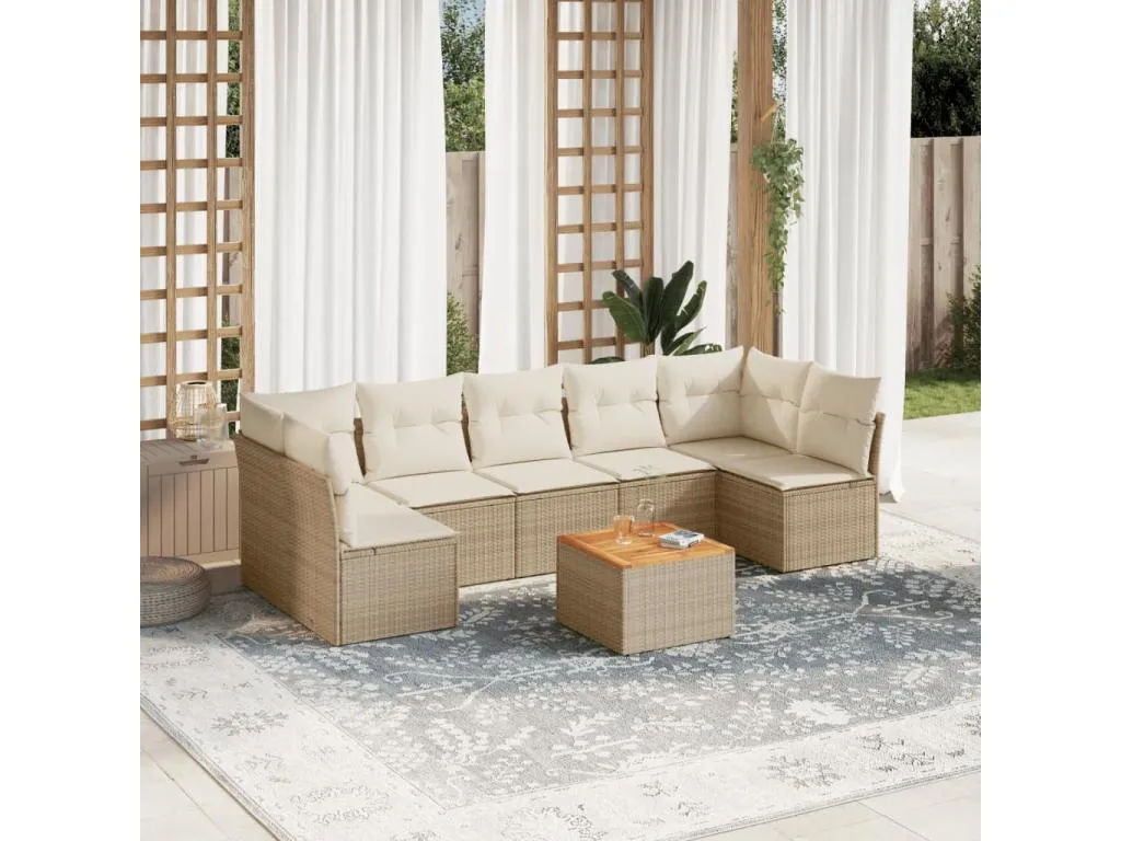 Juego de sofás de jardín con cojines beige 8 pzas ratán PE 09476kvwp
