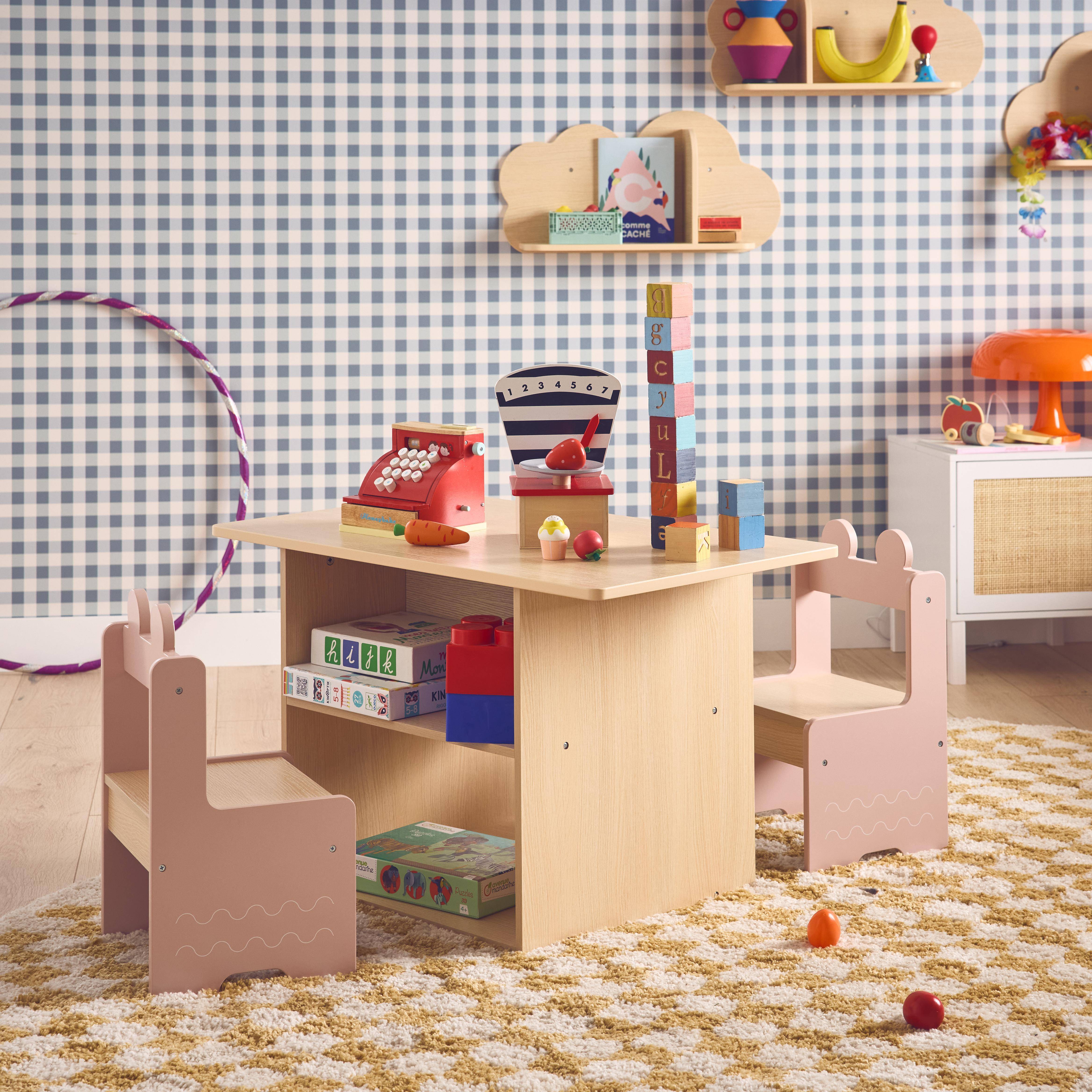 Azur - Mesa para niños + 2 sillas, con estantes