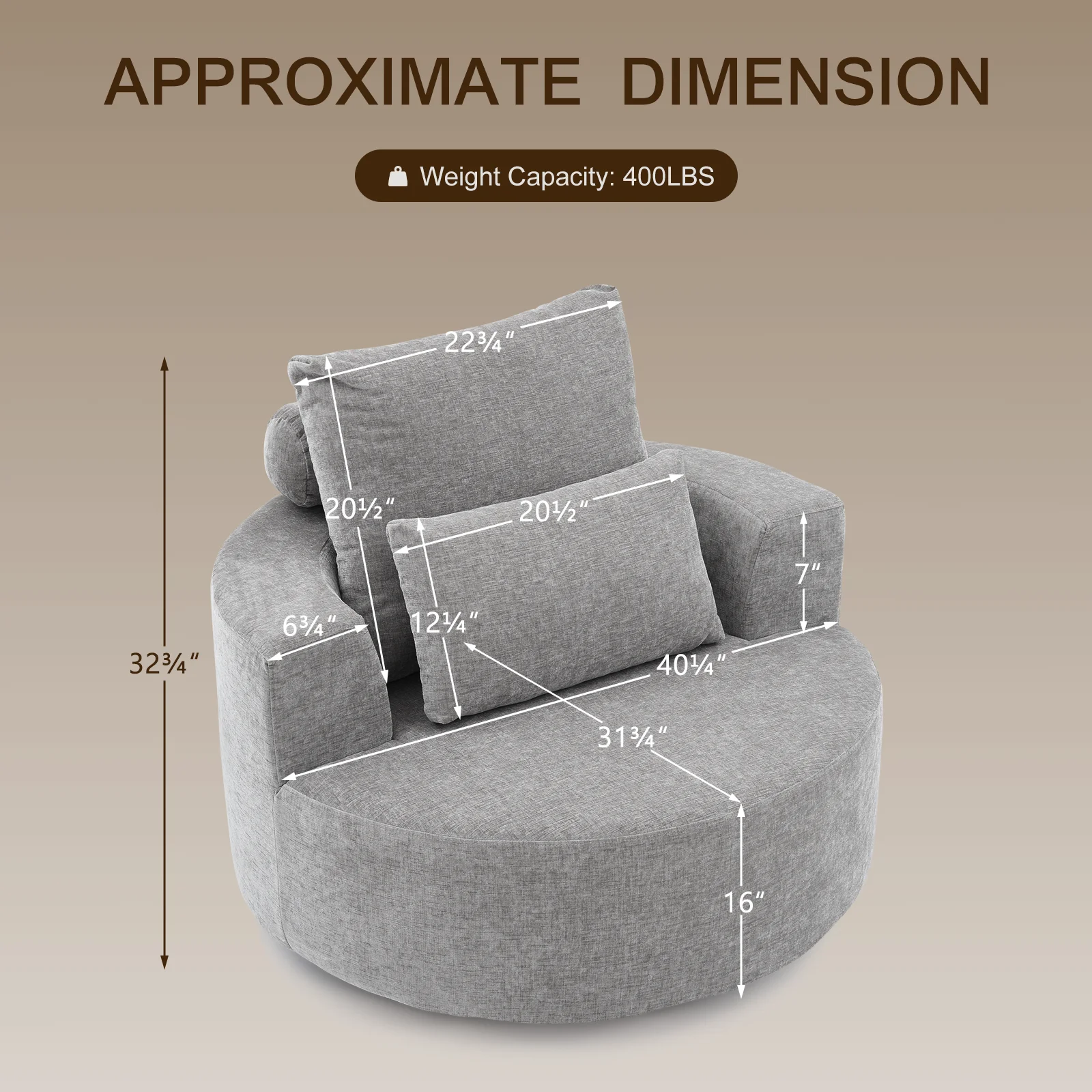 Fumahaus Upholstered Swivel Accent Chair, Oversized Comfy Round Sofa Chair with Two Pillows, Leisure Sofa Chair for Living Room Bedroom, Beige - Image 18