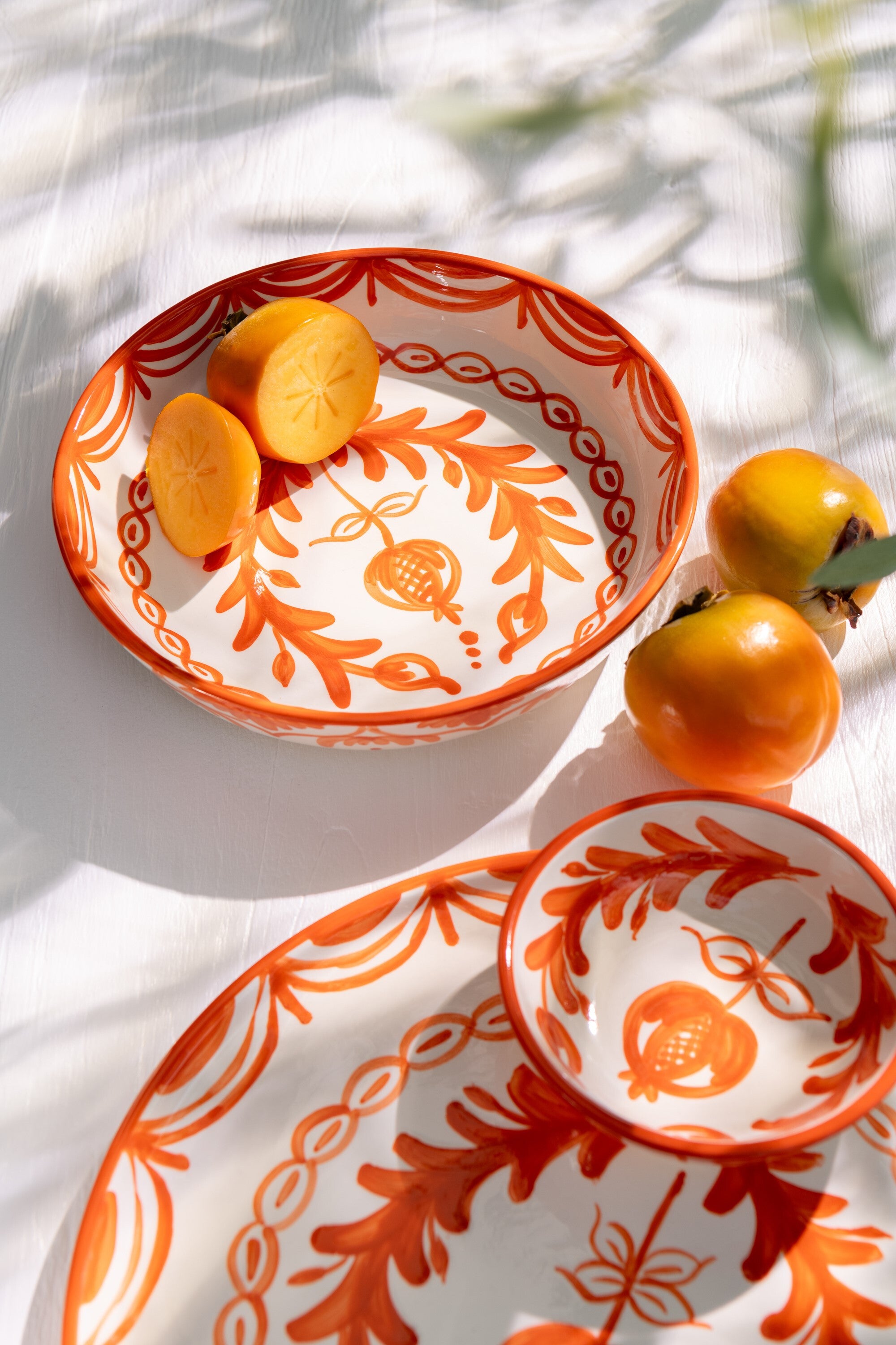 J-Line schaal Granada Low - keramiek - wit oranje - large -