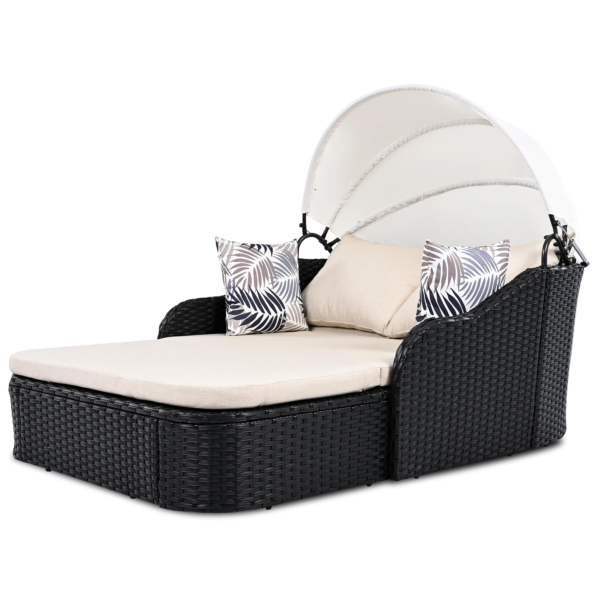 Harper & Bright Designs Rattan Outdoor Double Lounge Chaise 2-Person PE Wicker Outdoor Patio Sunbed with Canopy Cover for Backyard Garden Balcony, Beige+Black - Image 15