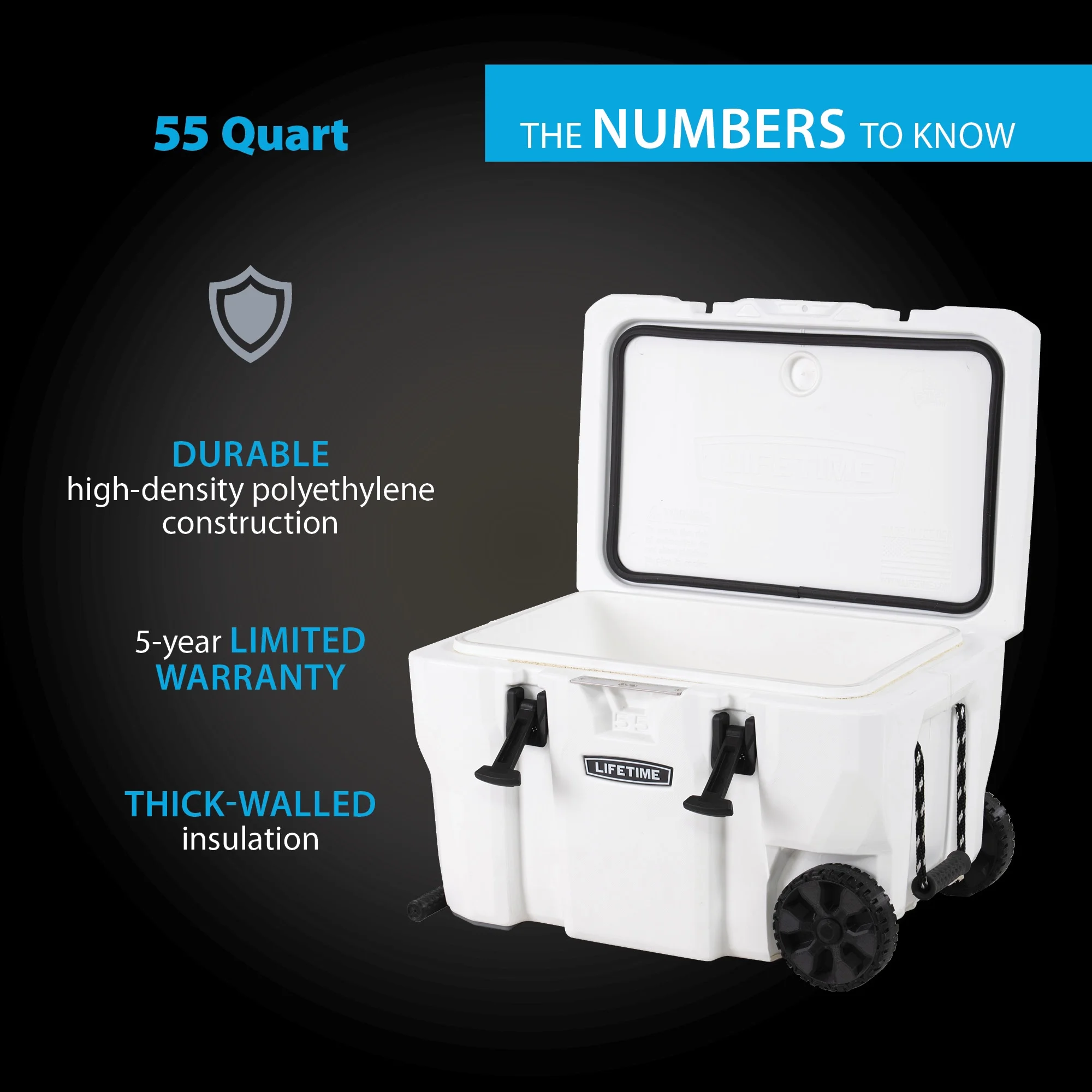 Lifetime 55 qt Bear-Resistant Camping Cooler Wheeled, Premium High Performance, Ice Retention, Hard Cooler, 60 Can Capacity, White (91072) - Image 4