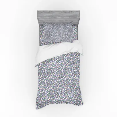 Floral Duvet Cover Set, Colorful Spring Blossom Flowers Repetitive Hand Drawn Like Pattern, Bedding Set with Shams and Fitted Sheet, 3 Sizes