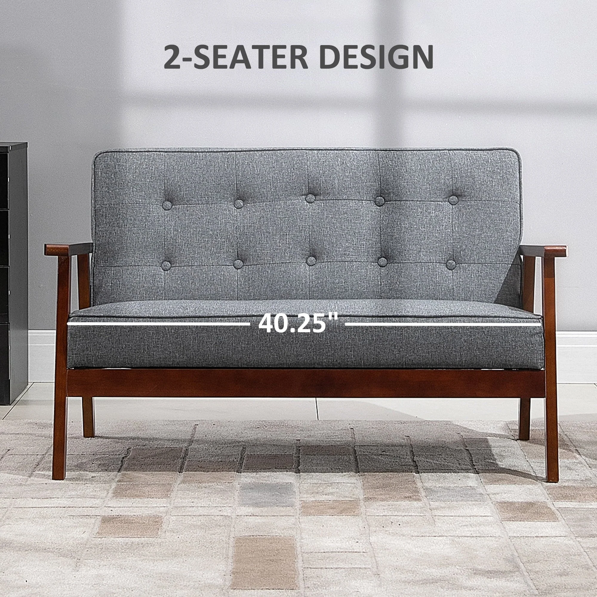 HOMCOM Modern Upholstered 2-Seat Loveseat Sofa with Linen-Touch Fabric and Rubberwood Legs, Grey - Image 5