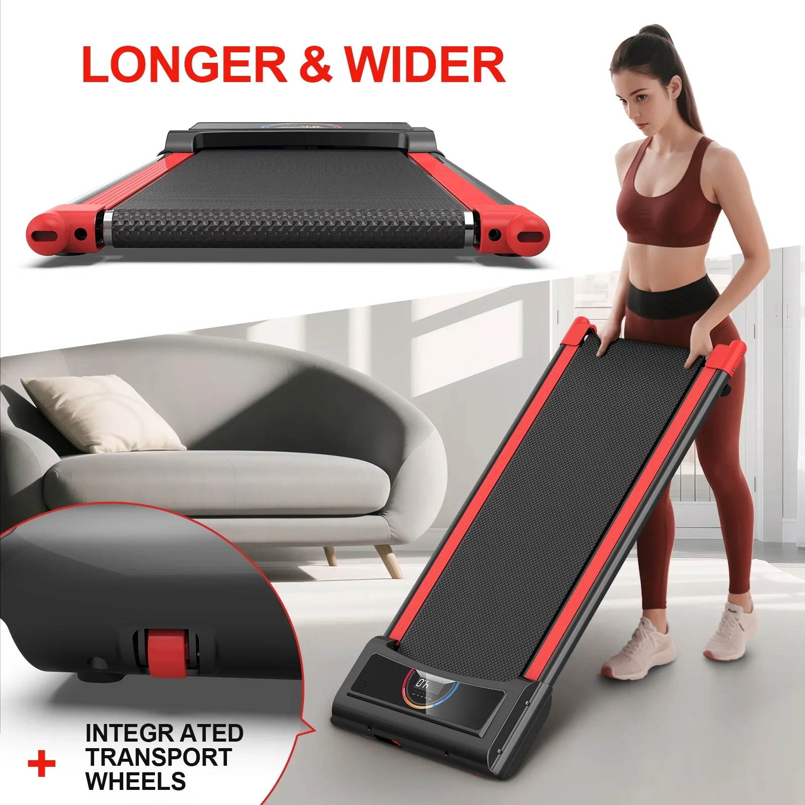 FLIMDER Portable Under Desk Walking Pad Treadmill, 2.5 HP, 265 lbs Capacity, LED Display - White Or Black - Image 2 FLIMDER Portable Under Desk Walking Pad Treadmill, 2.5 HP, 265 lbs Capacity, LED Display - White Or Black - Image 2