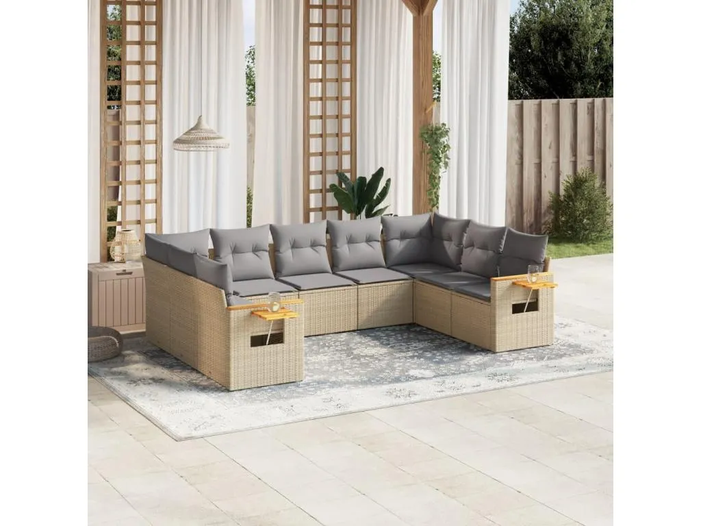 Andreuworldcasa Set de sofás de jardín 9 pzas con cojines ratán sintético beige