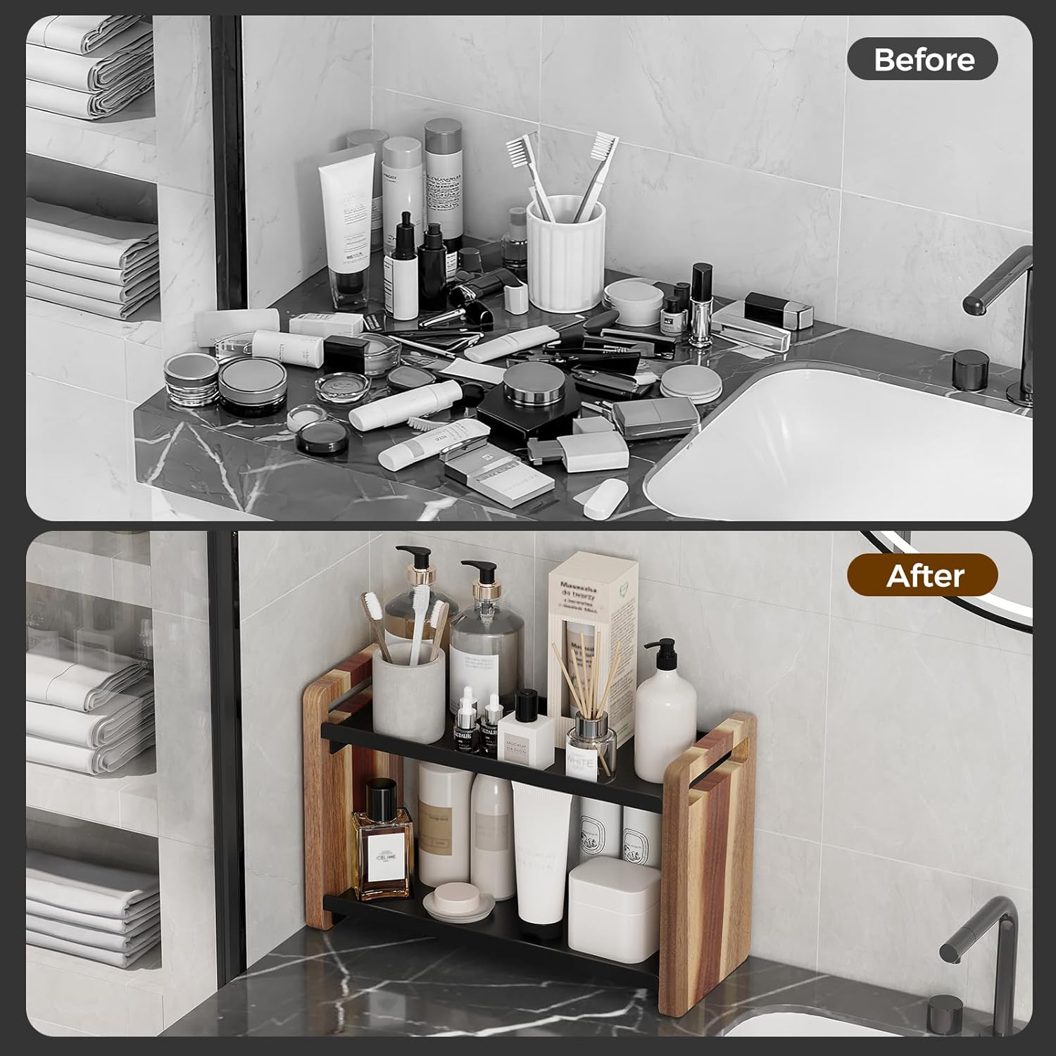 Bathroom Counter Organizer,Bathroom Counter Shelf,Bathroom Organizers,Under Sink Organizer,Cologne Organizer For Men,Cologne Cabinet,Father Day Gift for Dad(Acacia 2 Tier)