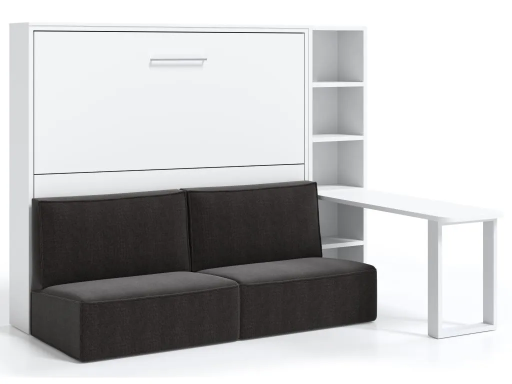 Cama escamoteable 160x200 sofá escritorio estante Banakdecoracion alta-Sofá Negro-Con estante-Estructura y fachada Banakdecoracion 97814ZTKJ