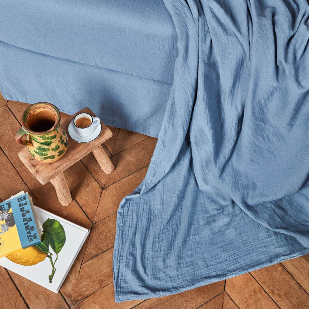Drap plat en gaze de coton - Bleu Zinc