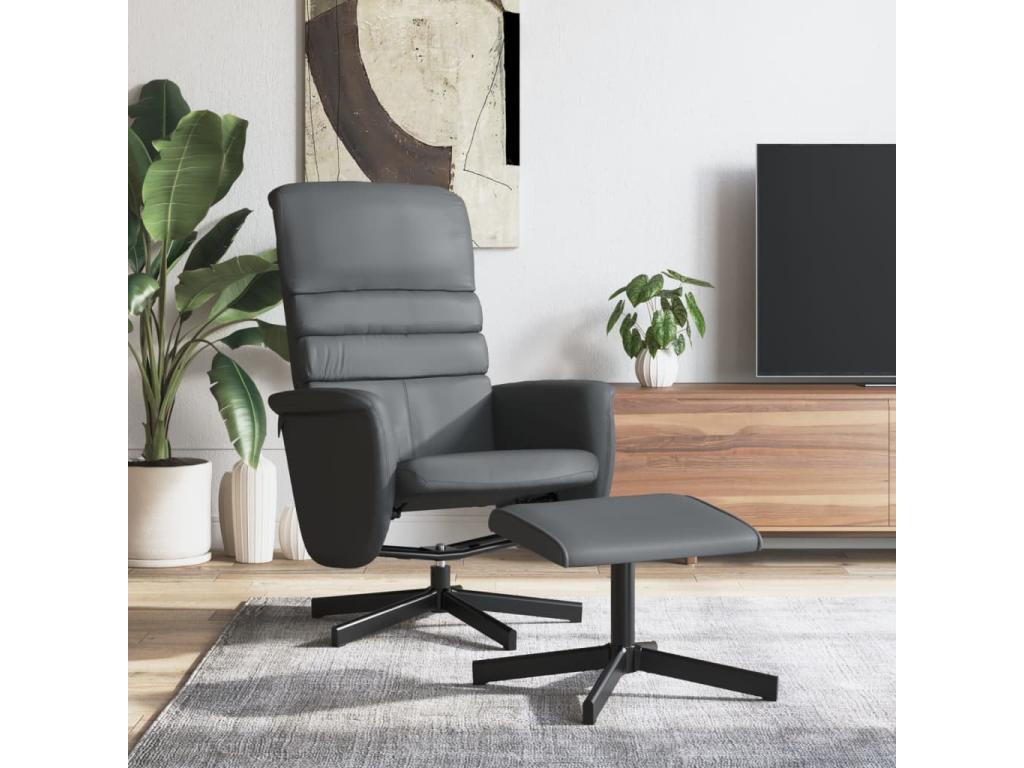Sillón reclinable con reposapiés cuero sintético gris
