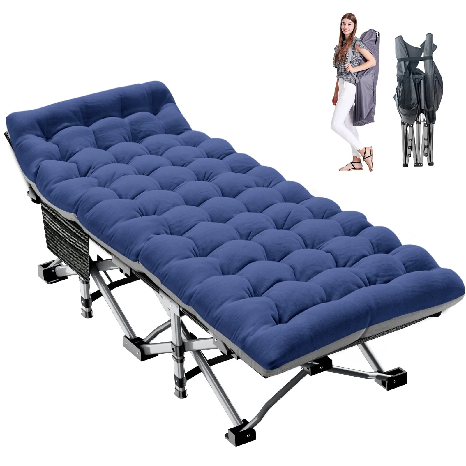 Slsy 2 Pack Folding Bed Cot with 3.3 Inch 2 Sided Mattress, 75"* 28" Folding Camping Cots with Carry Bag, Portable Sleeping Cot Guest Bed - Image 12