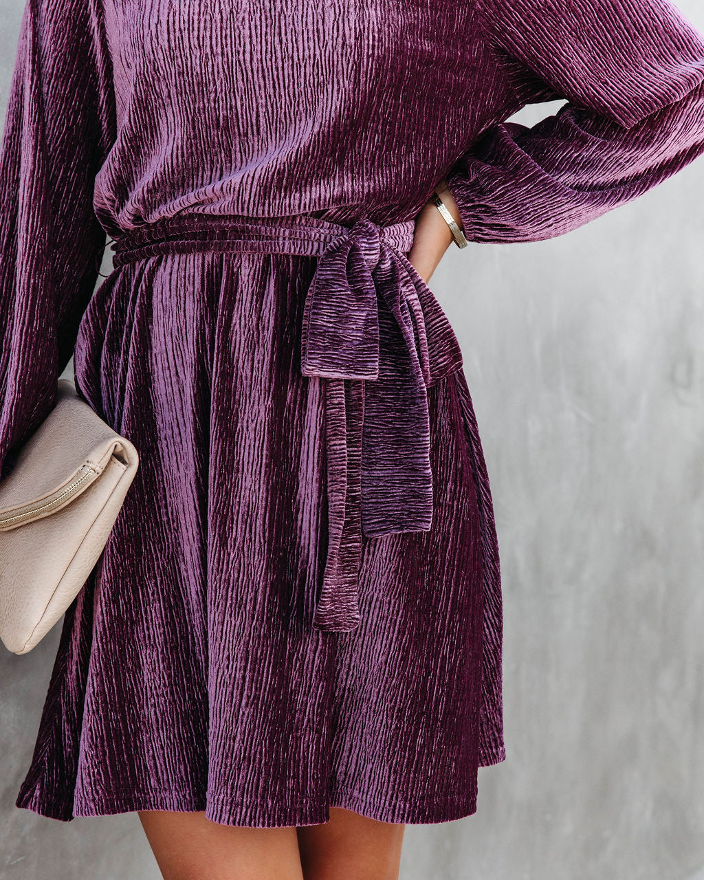 Harlyn Velvet Tie Dress - Wine - Se7enfashion