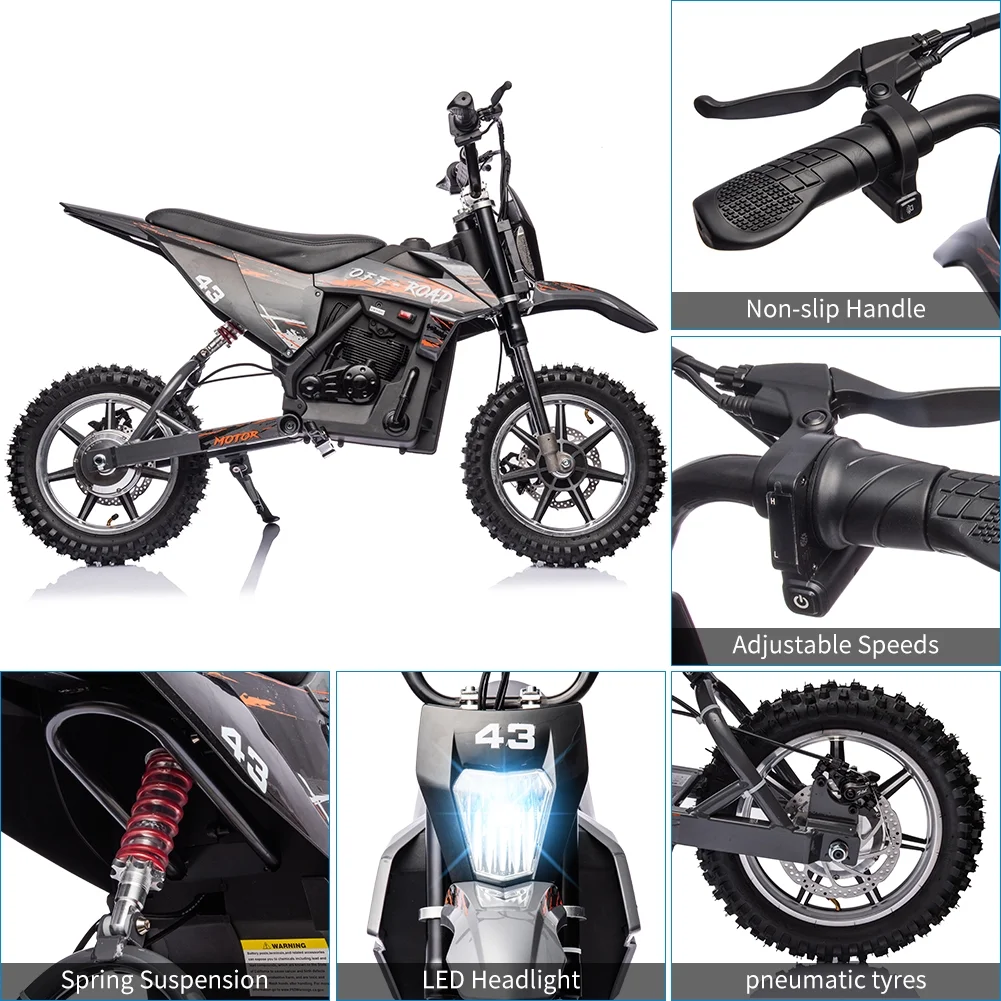 Electric Dirt Bike for Kids,36V Ride on Motorcycle,Up to 15.5MPH,350W Brushless Motor,LED Headlight,Leather Seat,Front and Back Brakes,Electric Motorcycle for Kids Age 8-16,Max Load 175lbs - Image 2