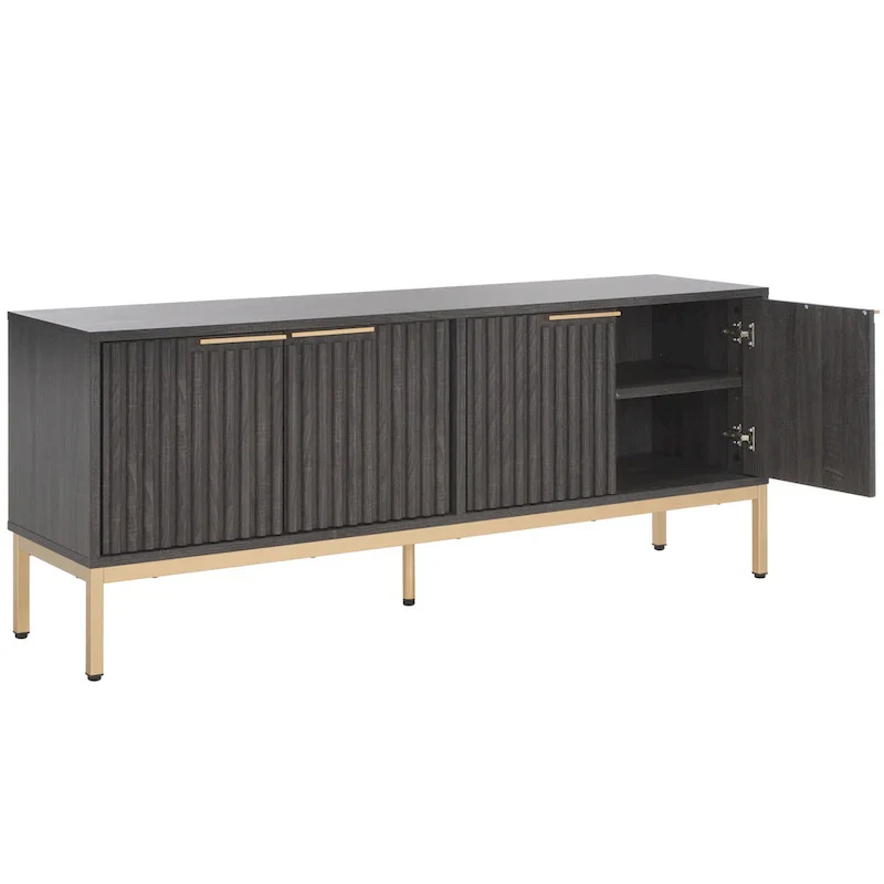 Mid Century TV Stand with Tambour Doors and Storage Drawers
