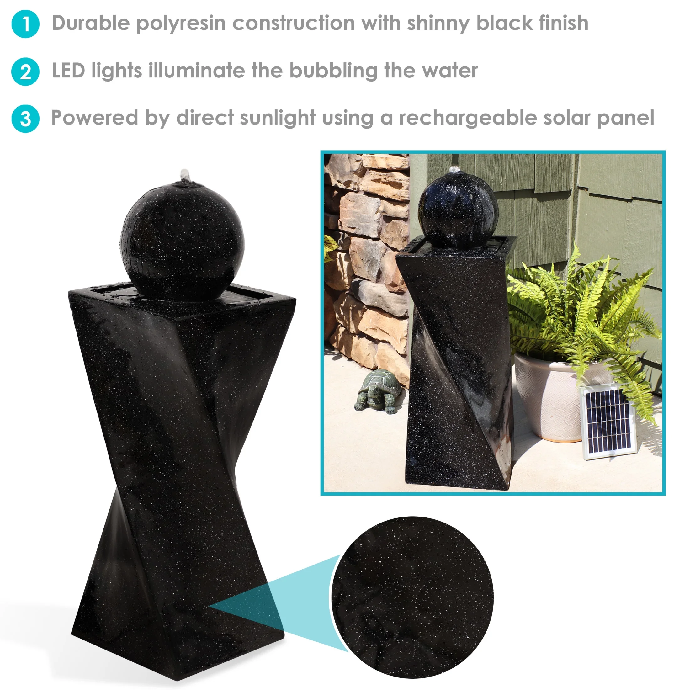 Sunnydaze Black Ball Solar Outdoor Water Fountain - Image 2