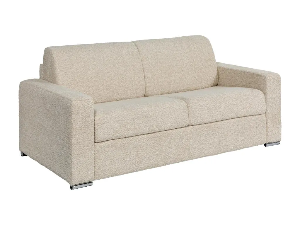 Sofá cama de 3 plazas de apertura rápida de tela rizada beige - Cama de 140 cm - Colchón de 22 cm - Decoesp MHGD41404