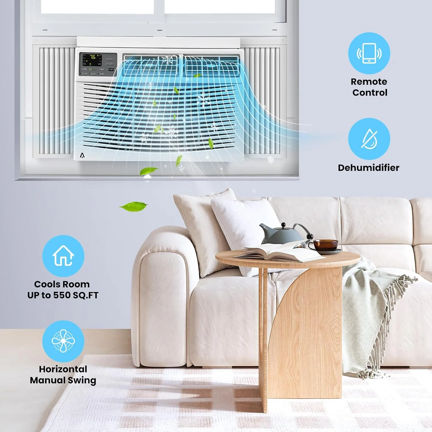 12000btu Window Air Conditioner With Wi-fi Enabled, Remote Control, Cooling Up To 550sq.ft, 115v Wall Mounted Window Ac Units For Rooms, Dehumidifier, Fan, Reusable Filter - Image 6