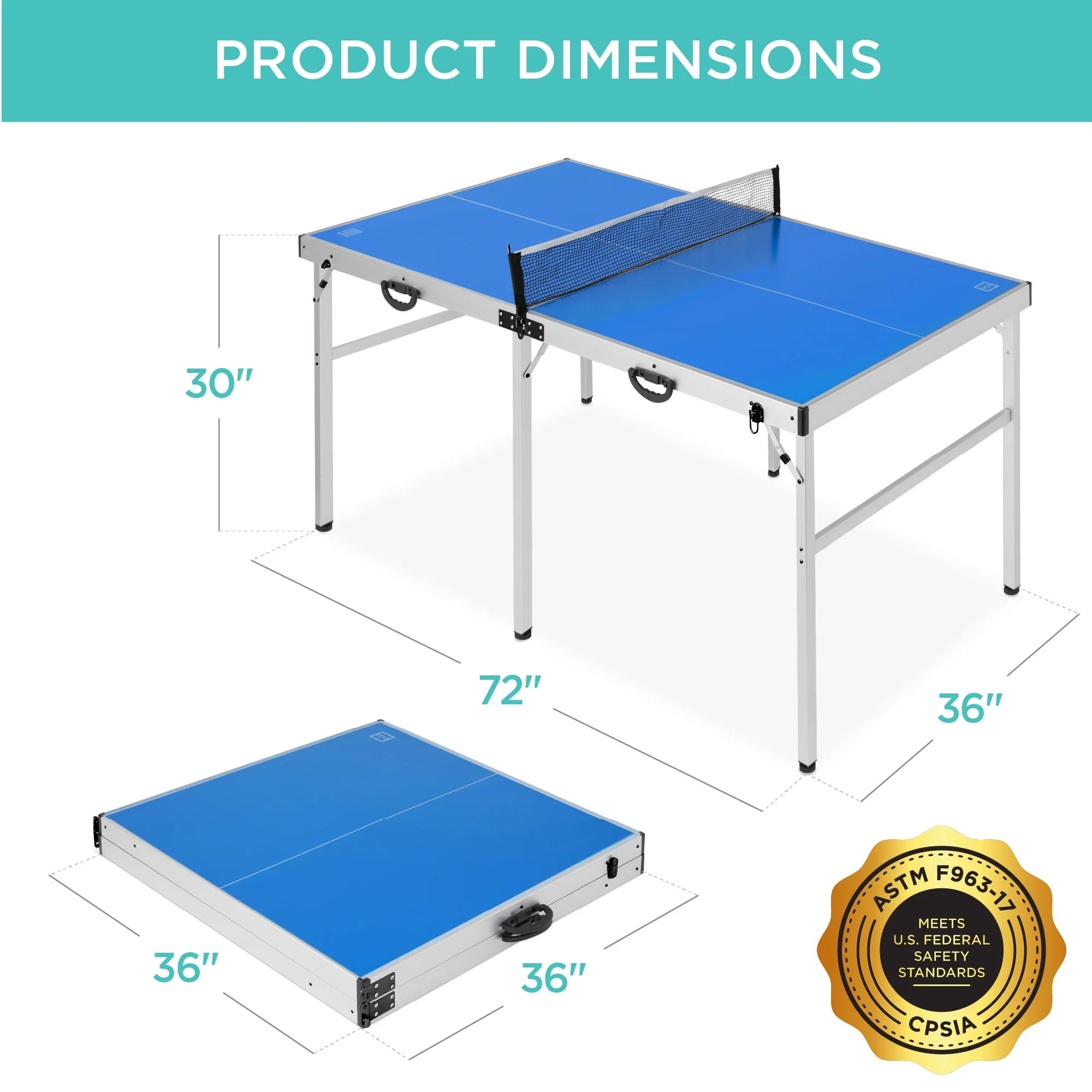 Best Choice Products 6x3ft Portable Ping Pong Table Game Set, Folding Table Tennis w/ 2 Paddles, Balls - Blue - Image 4