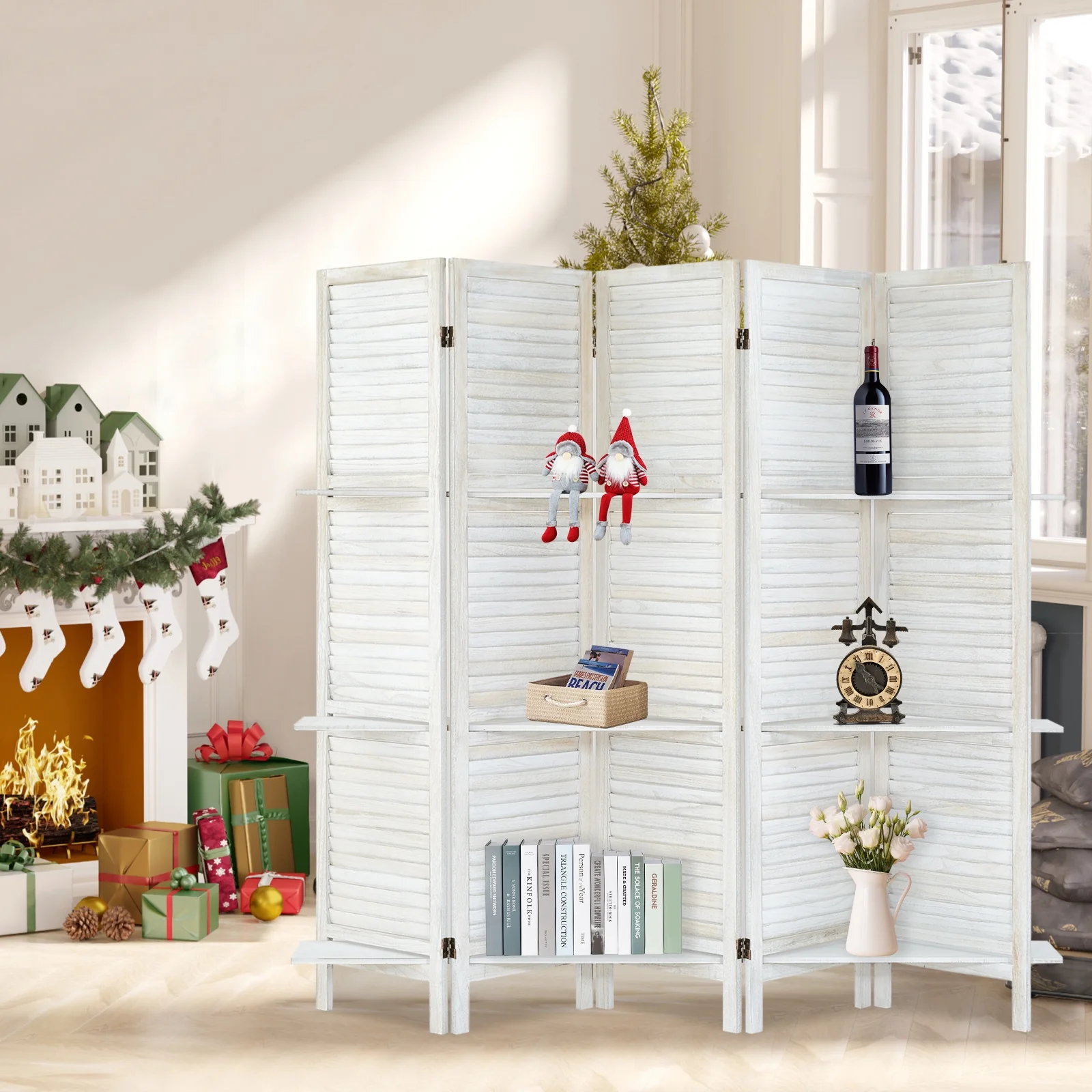 6-Panel Room Divider with Shelves5.6ft Tall Folding Privacy Screen Panels, Room Divider Wall, Divider for Room Separation, Room Divider ShelvesEffectively Block SightNatural - Image 24