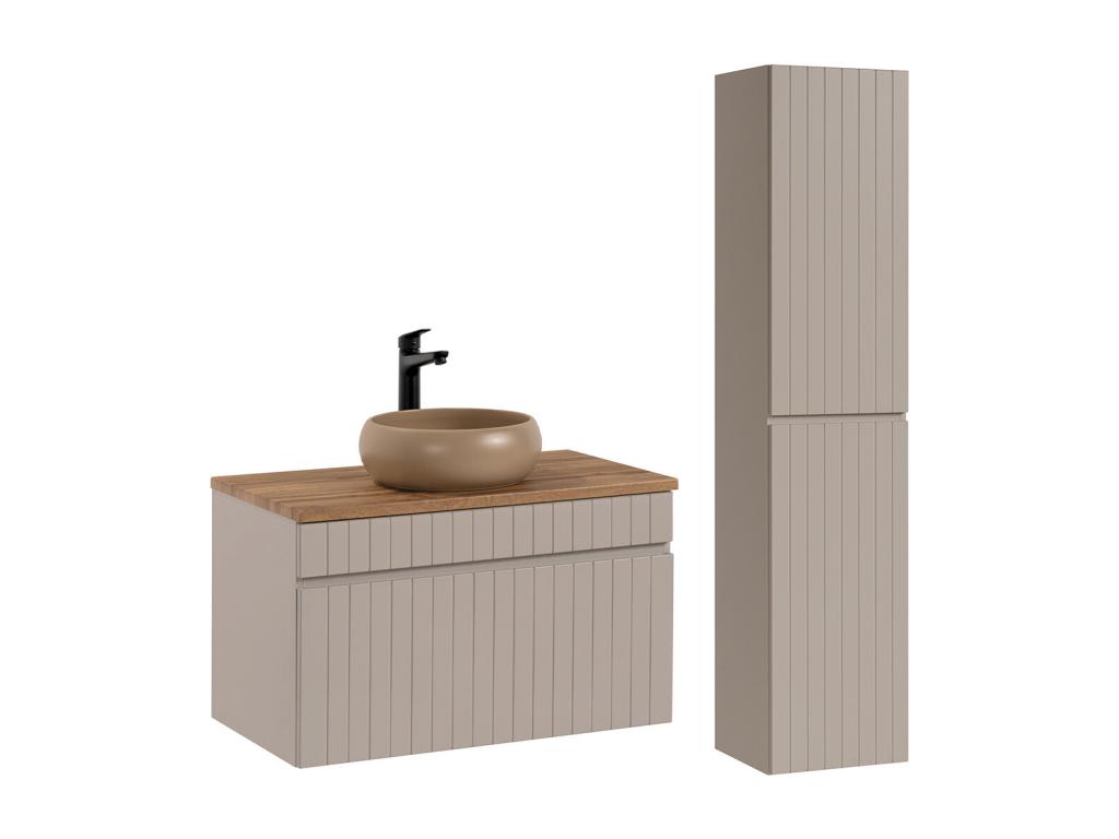 Conjunto mueble lavabo individual 80 cm y columna Zelie Cachemira y Madera