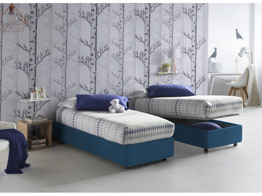 Cama individual Dgalle, Cama contenedor con revestimiento de tela, 100% Made in Italy, Apertura frontal, adecuado para colchón Cm 90x200, Azul