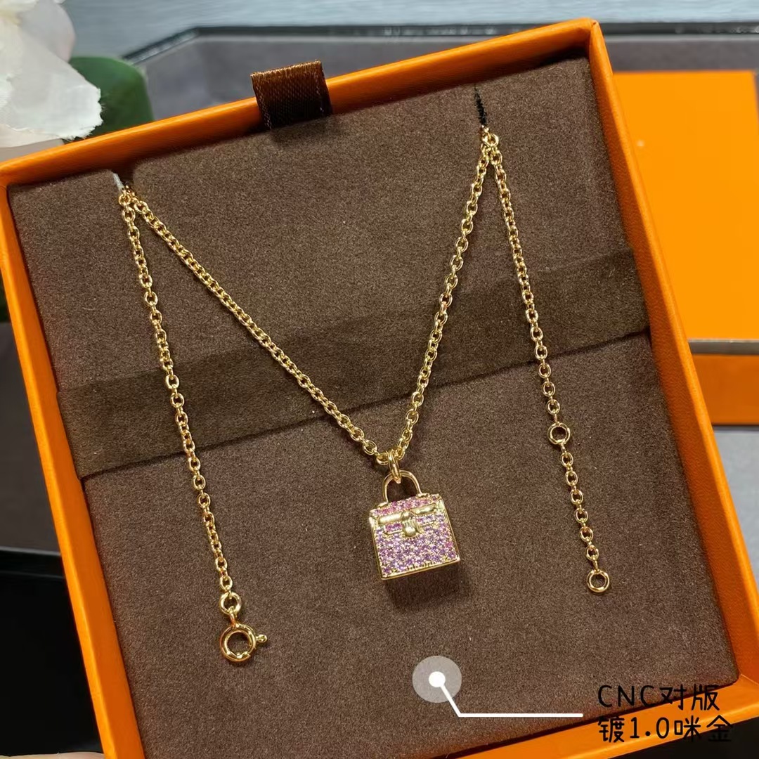Hermes Diamond Paved Bag Pendant Necklace - Original Replica Club