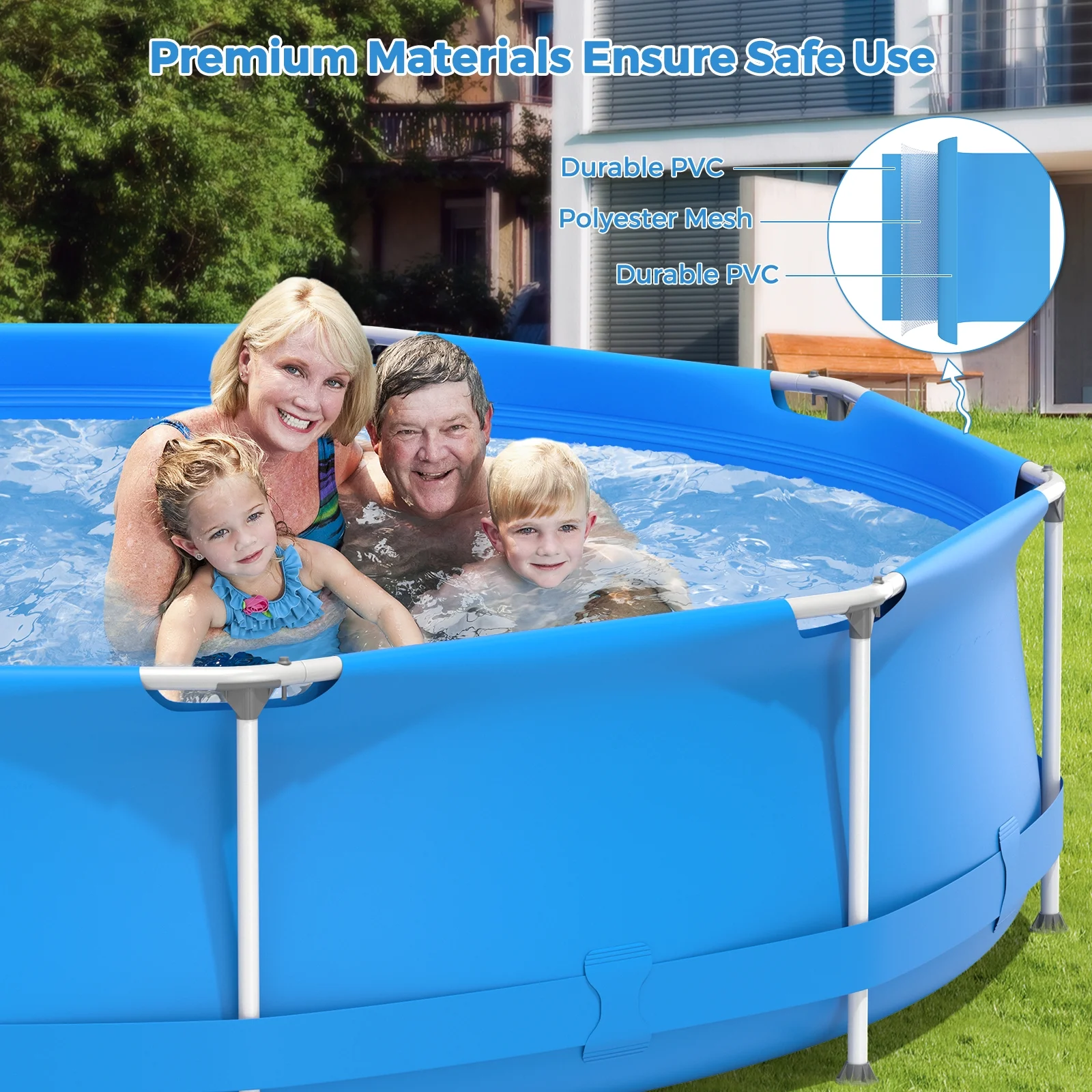 Infans Round Above Ground Swimming Pool Patio Frame Pool W/ Pool Cover Iron Frame Blue - Image 6