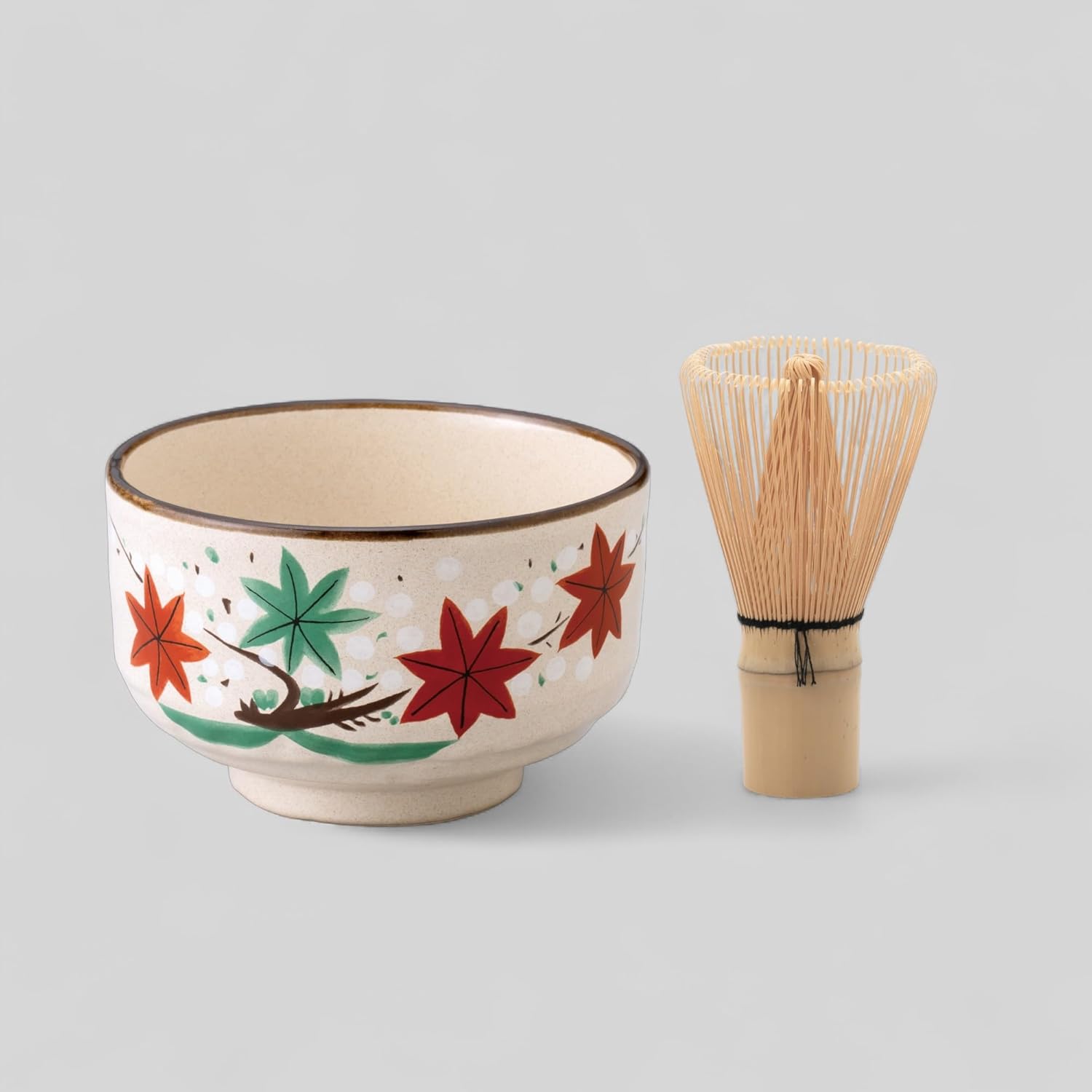 Ceramic Matcha Tea Bowl Authentic Japanese Tea Ceremony Pottery, Mino Ware Made in Japan, Momiji Leaf