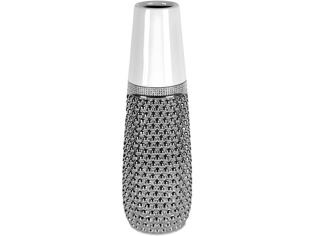 Jarron 40cm redondo blanco plateado puntitos rosalie