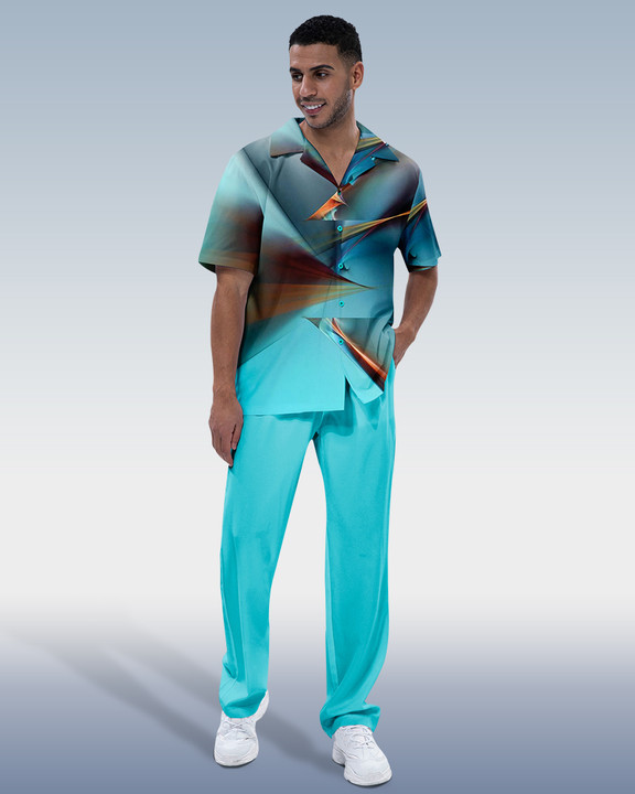 Suitmens Men's Painted Print Short Sleeve Walking Suit 239