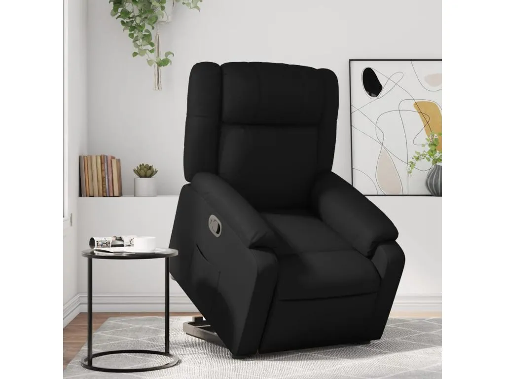 Sillón reclinable elevable en cuero artificial negro. aoq3606462