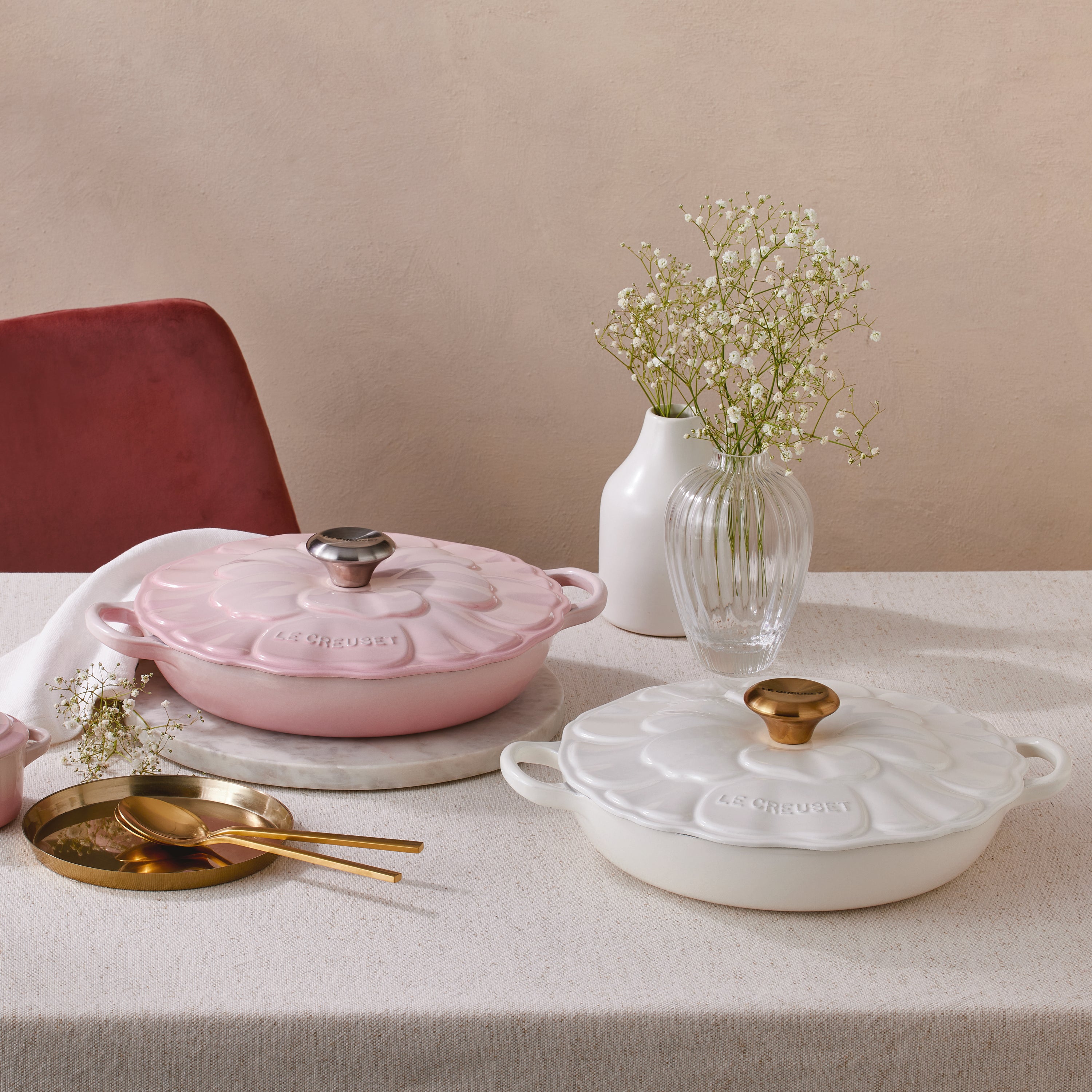 Le Creuset Campagnard Braad/Stoofpan Ø 26 cm - Bloesem - Wit