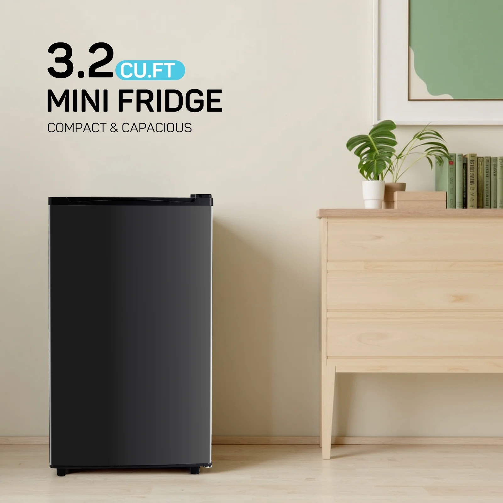 Upgraded Mini Fridge with Freezer, Compact Single Door, 3.2 Cu.Ft , Adjustable Thermostat, Low Noise, Perfect for Bedroom, Dorm, Office, 17.5" D x 17.7" W x 31.5" H, Black - Image 7