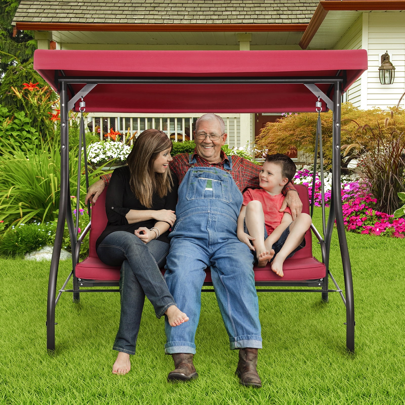 Arlopu 3 Person Porch Swing Outdoor Converting Canopy Swing Glider with Canopy - Image 31