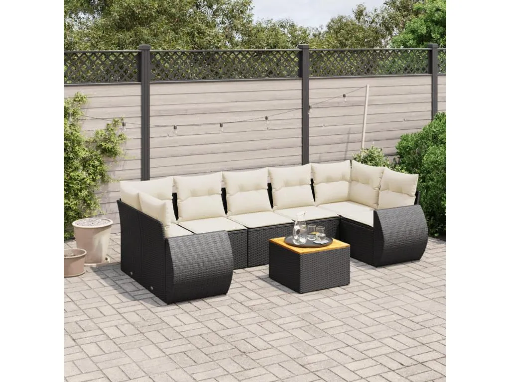 Set de sofás de jardín 8 piezas y cojines ratán sintético negro YYQE48891
