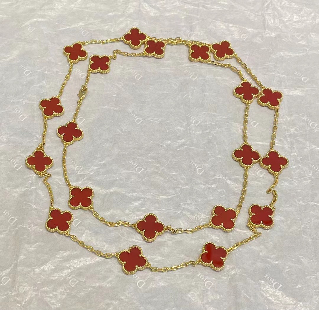 VCA Yellow Gold 20 Carnelian Clover Vintage Alhambra Long Necklace - Original Replica Club