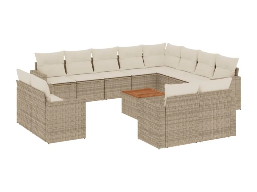 Set sofás de jardín con cojines 13 pzas ratán sintético beige