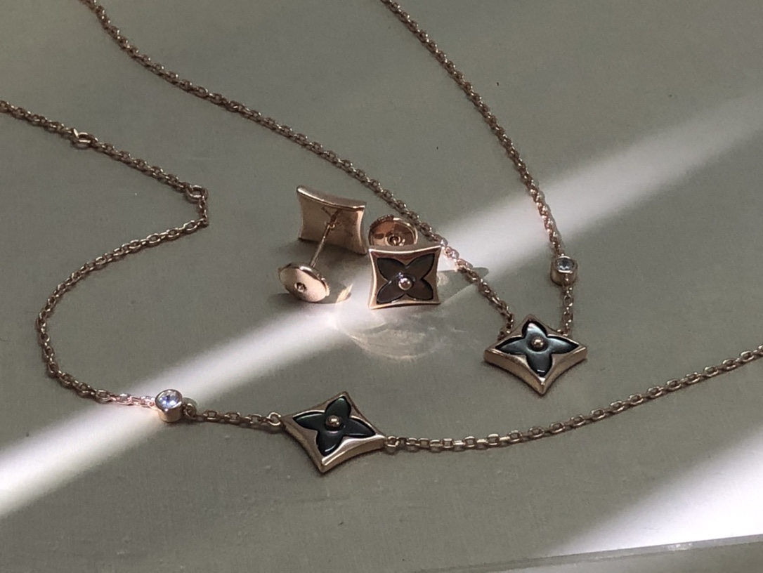 Louis Vuitton Rose Gold Gray Mother of Pearl Earrings Bracelet Necklace - Original Replica Club