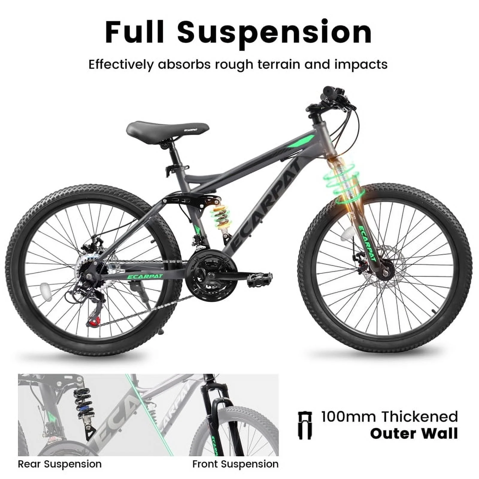 A2760 27.5 Inch Full Suspension Mountain Bike, Front and Rear Dual Shock Absorbers, Mechanical Disc Brakes, 21-Speed, Suitable for Men and Women, Ideal for Travel and Fitness Enthusiasts - Image 11