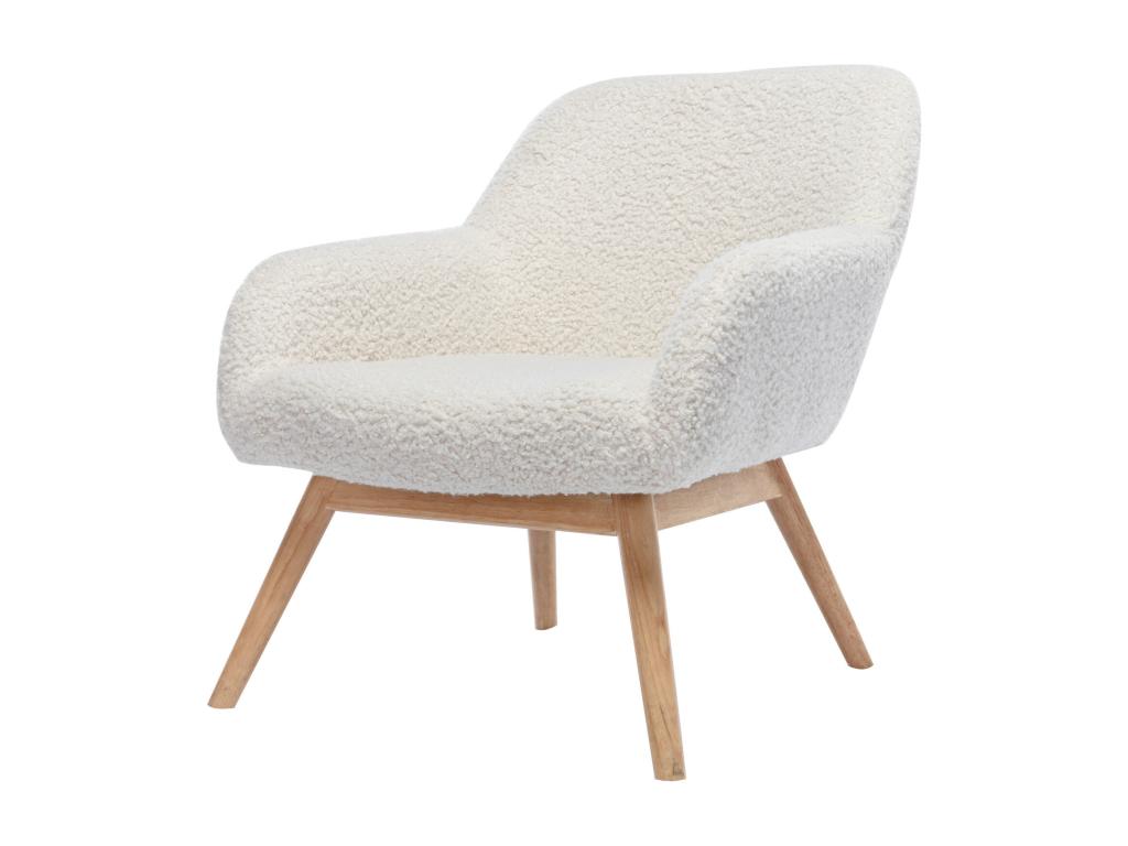 Sillón de lana rizada ecru patas de madera Luzssnh