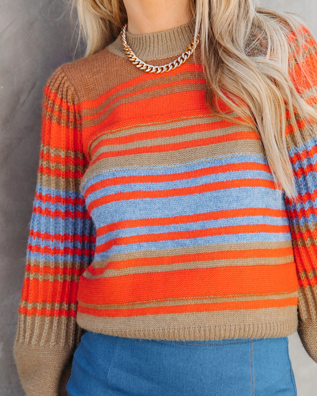 Freddy Knit Striped Balloon Sleeve Sweater - Se7enfashion