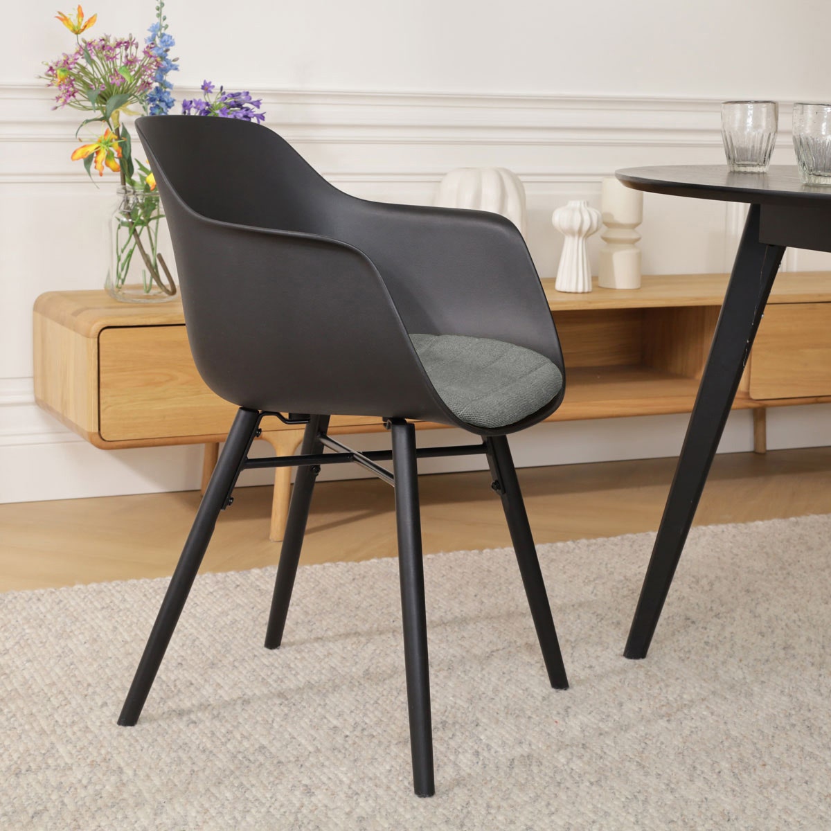 Nolon Nena-Liz Eetkamerstoel Zwart met Zeegrijs Zitkussen - Zwart