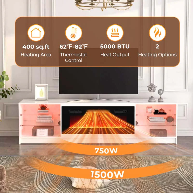 Eletriclife 36 Inches Electric Fireplace Heater Recessed with LED Strip Lights