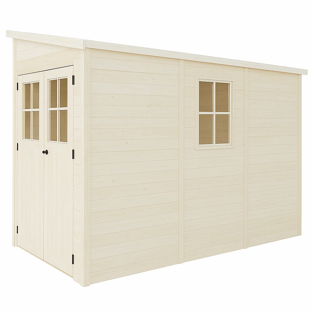 Caseta de jardín de madera, almacenamiento exterior con ventana y doble puerta, 260 × 195 × 215 cm, color pino claro, ideal para herramientas, equipos de jardinería y bicicletas