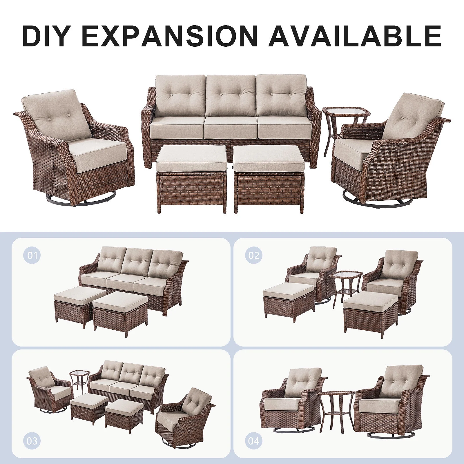 Bellefurn Outdoor Patio Furniture Set with Fire Pit and Swivel Rocker Chair,High-Back Wicker Outdoor Conversation Sets with 3 Seater Couch and Side Table Set for Porch,Deck,Garden - Image 15